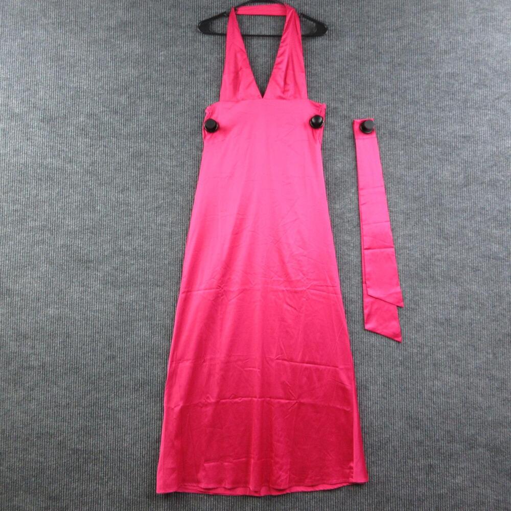 Peppermayo Dress Womens XS Fuchsia Alicia Satin Halter Maxi Tie NWT